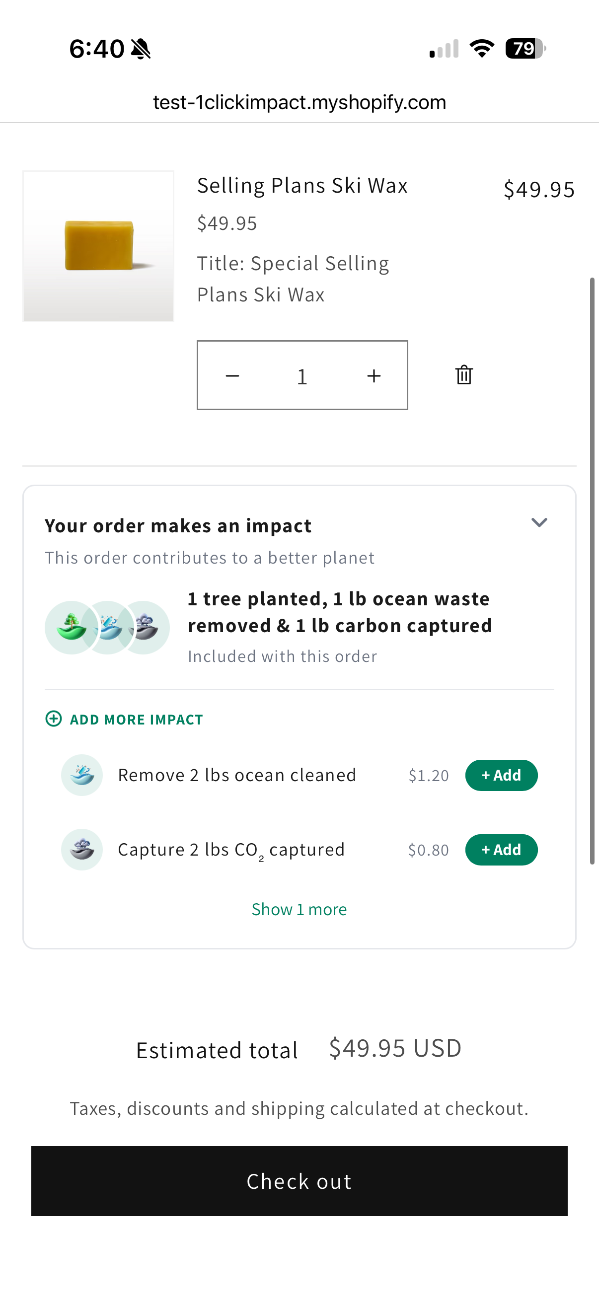 Cart widget expanded on mobile
