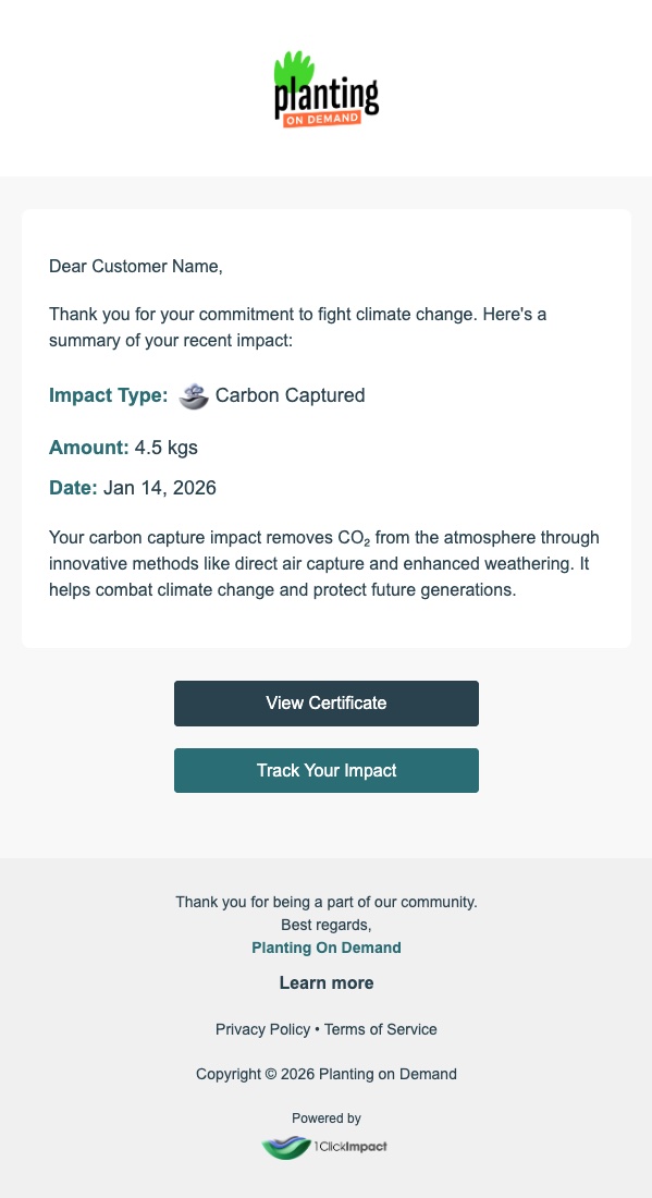 Impact confirmation email example 2