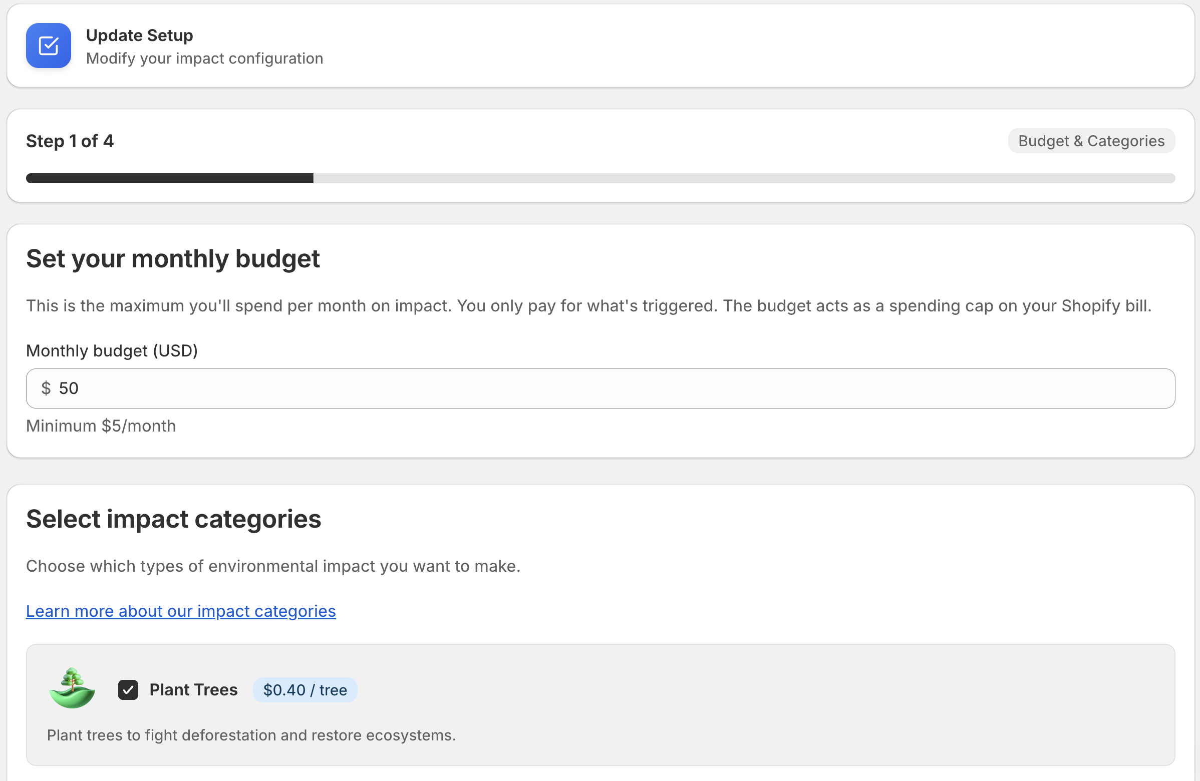 Step 1: Budget and categories