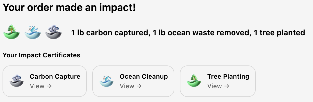 Impact certificate links on order status page