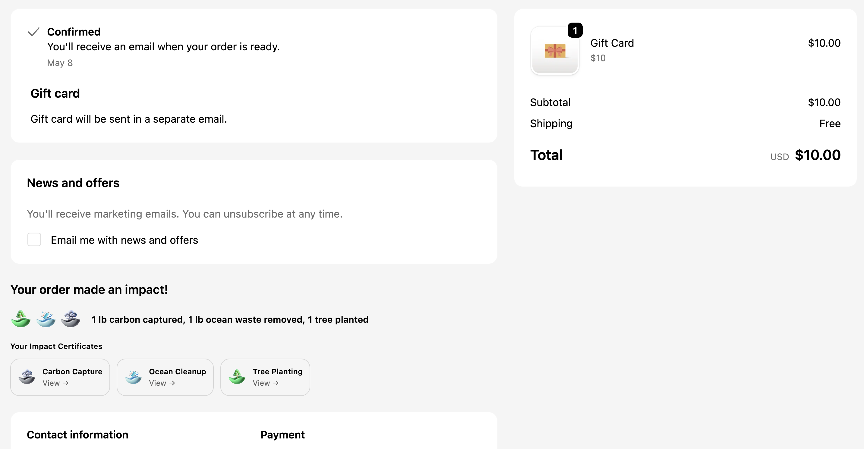 Order Status page with certificates