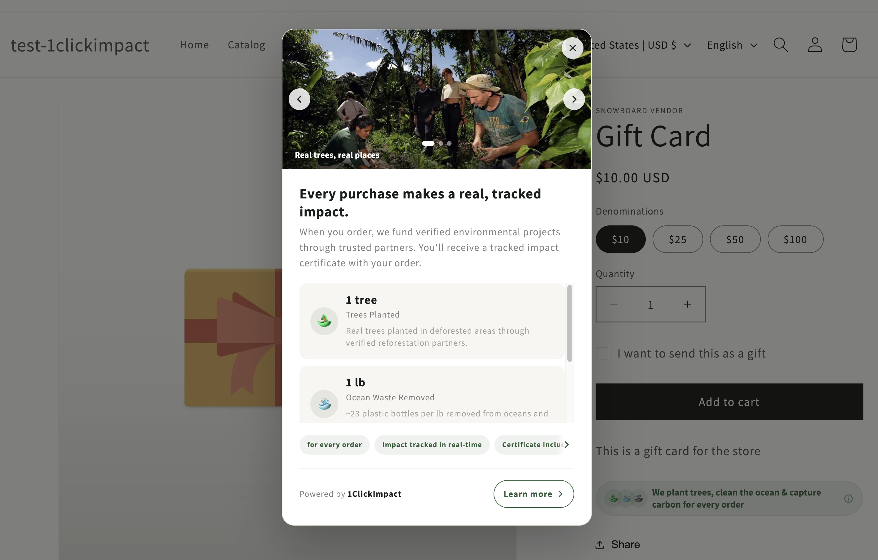 Product Badge popup with impact details